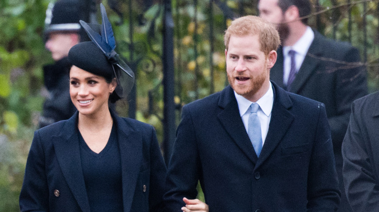 Meghan Markle and Prince Harry walking arm in arm