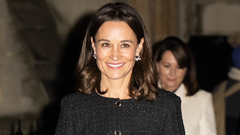 Pippa Middleton black coatdress Christmas music service 2024