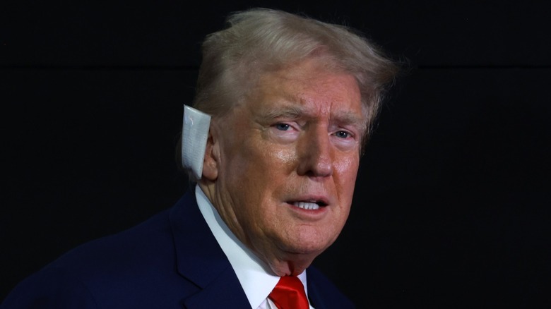 Donald Trump attends the Republican National Convention with a bandage over his ear (2024)