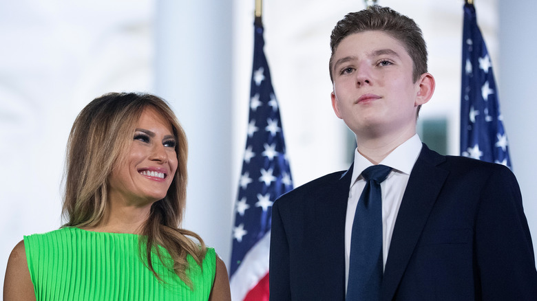 Melania Trump looking at Barron Trump