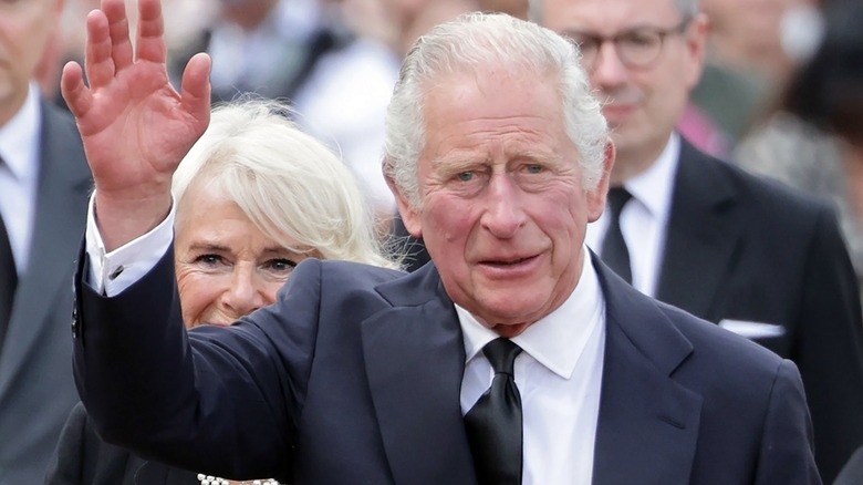 King Charles waving to crowd