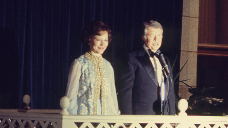 Rosalynn Carter, rewearing a dress, which some thought was inappropriate for a presidential family member