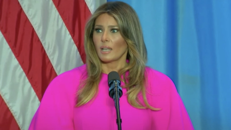 Melania Trump making a UN speech and wearing what some considered to be an inappropriate outfit for a presidential family member