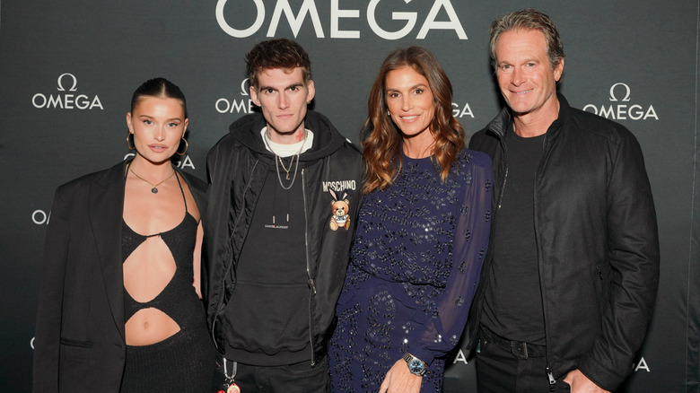 Presley Gerber, Lexi Wood, Cindy Crawford, and Rande Gerber posing
