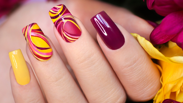 Colorful manicured gel nails