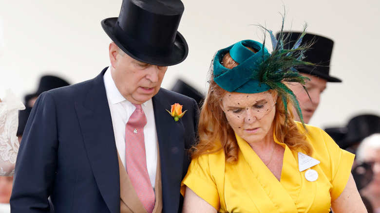 Prince Andrew and Sarah Ferguson lean on each other at Ascot 2019