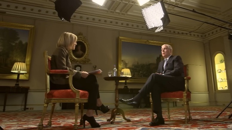 Emily Maitlis and Prince Andrew during "Newsnight" interview with studio lights overhead