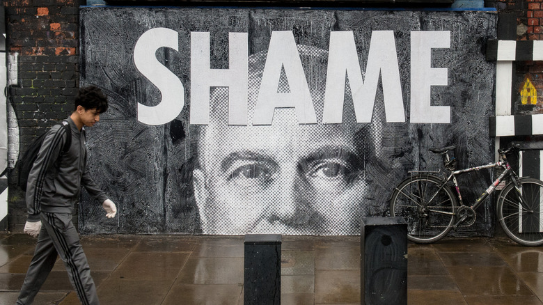 Prince Andrew's "Shame" mural in Shoreditch, London