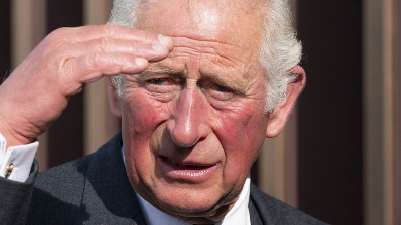 Prince Charles shading his eyes