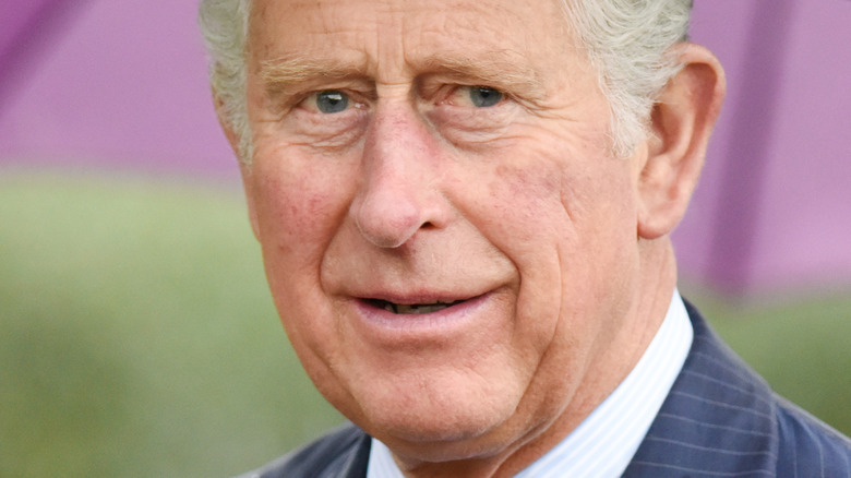 Prince Charles holds an umbrella