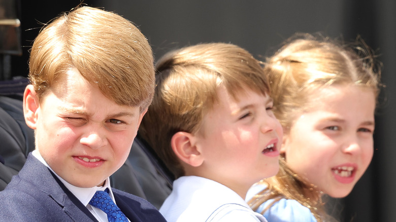 Prince George, Princess Charlotte and Prince Louis riding