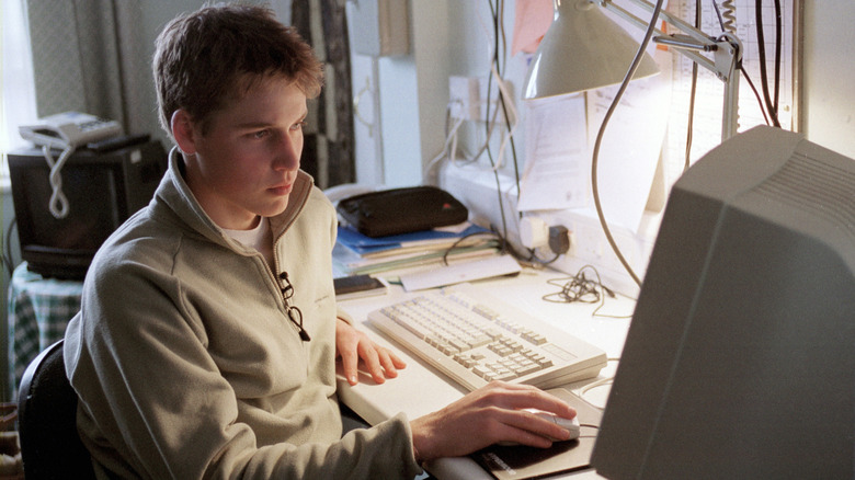 Young Prince William using a computer