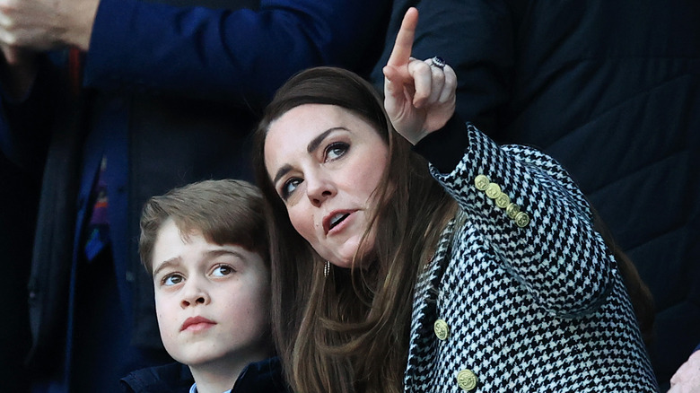 Prince George and Kate Middleton at a rugby match