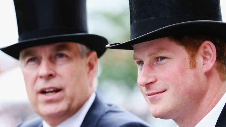 Prince harry and prince andrew wearing top hats 