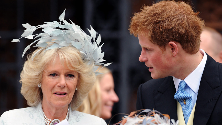Prince Harry talking to Queen Camilla