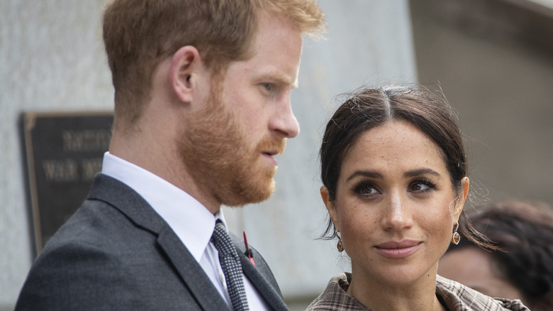 Meghan Markle looks knowingly at Prince Harry