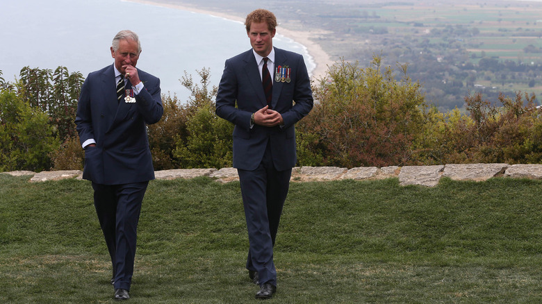 King Charles and Prince Harry walking together