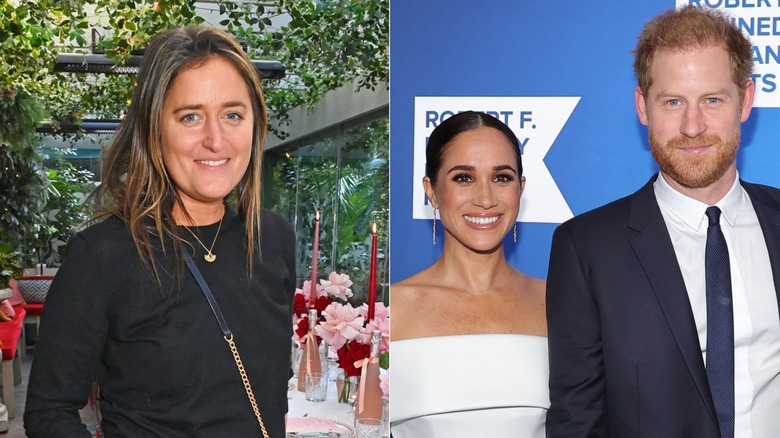 Violet Von Westenholz, Meghan Markle, and Prince Harry smile for the camera