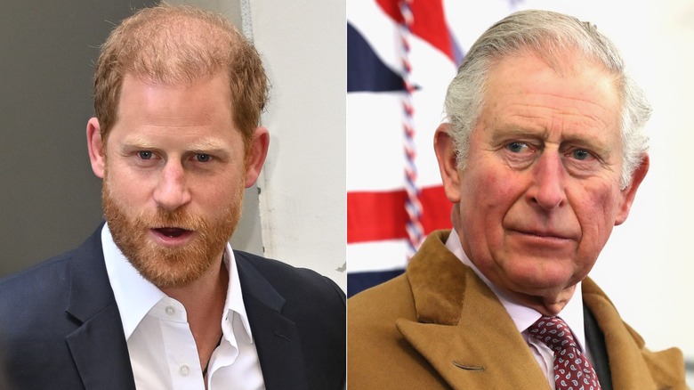 Side-by-side images of Prince Harry and King Charles