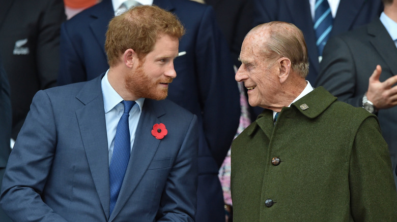 Prince Harry and Prince Philip have a chat