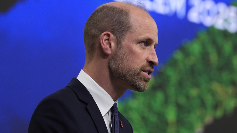 Close up on side profile of Prince William in a suit.