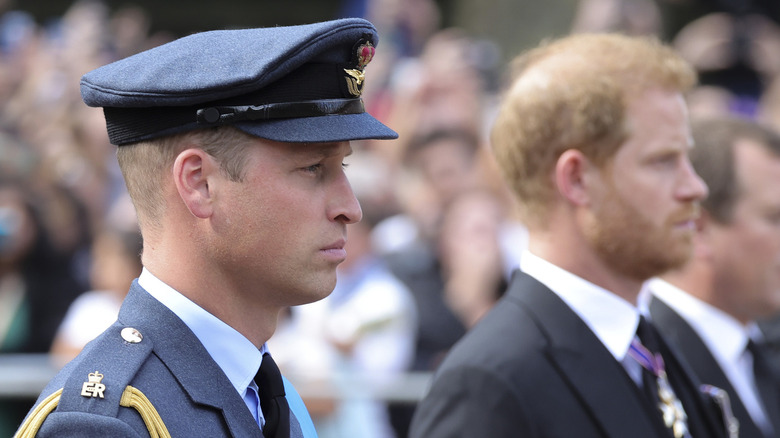 Prince Harry standing behind Prince WIlliam