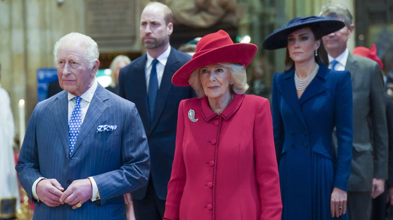 King Charles, Queen Camilla, William and Catherine, Prince and Princess of Wales all looking serious