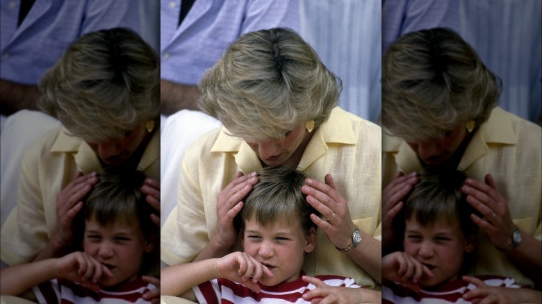 Princess Diana sitting with Prince William 