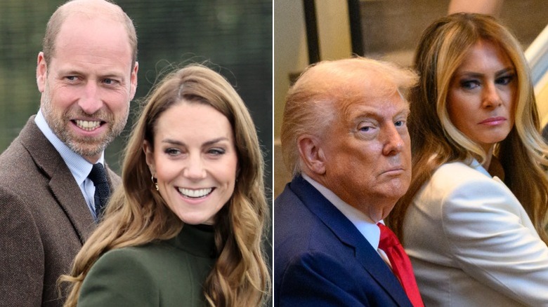 Split image of Prince Willam and Kate Middleton and Donald Trump and Melania Trump