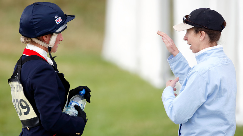 Zara Tindall and Princess Anne talking at the 2008 Gatcombe horse trials