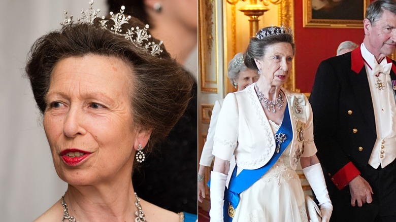 Princess Anne on two separate occasions wearing the Festoon tiara