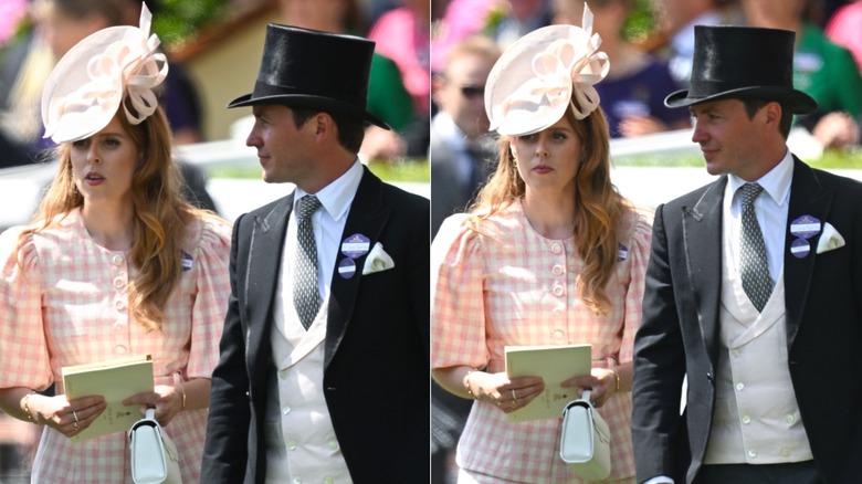 Side-by-side photos of Princess Beatrice and Edoardo Mapelli Mozzi walking together