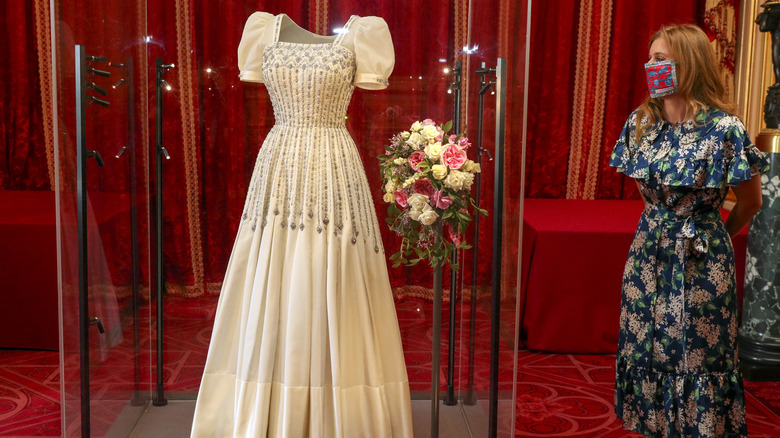 Princess Beatrice poses with her wedding dress