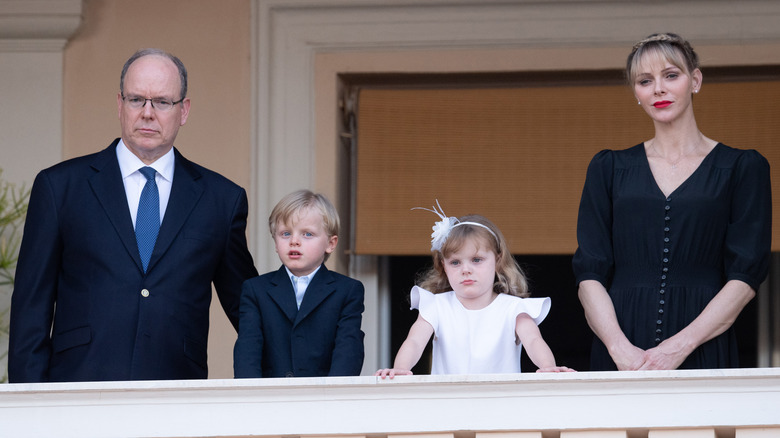 Prince Albert posing with his children Prince Jacques and Princess Gabriella and wife Princess Charlene