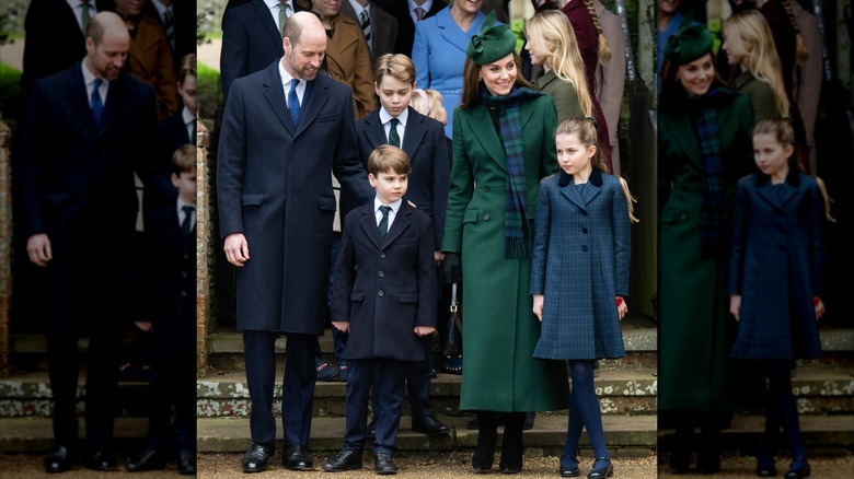 The Wales family at the 2024 Christmas service in shades of blue and green