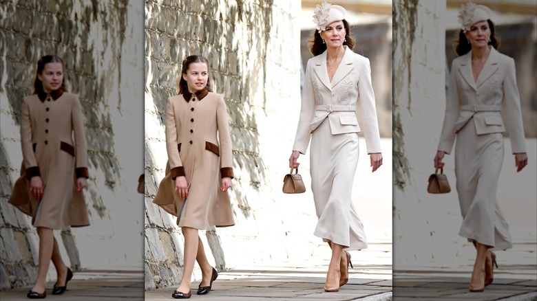 Kate Middleton and Princess Charlotte in cream and brown at Easter Service in 2026