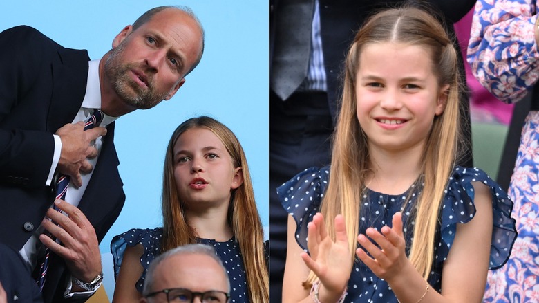 Prince William leans into Princess Charlotte as they talk