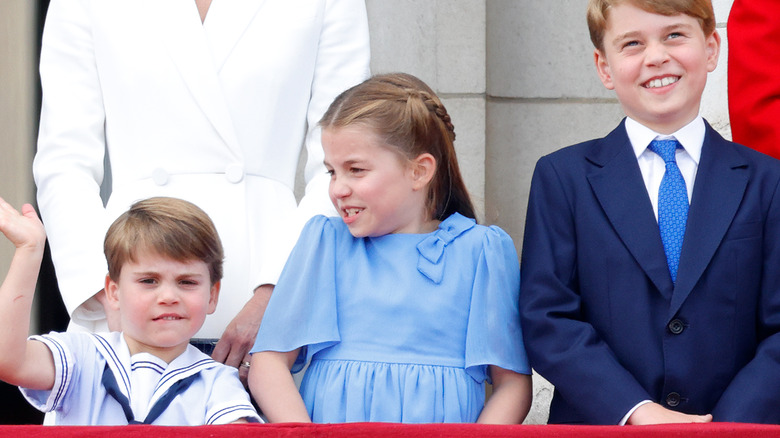 Prince louis, Princess Charlotte, and Prince George at the 2022 Trooping the Colours parade