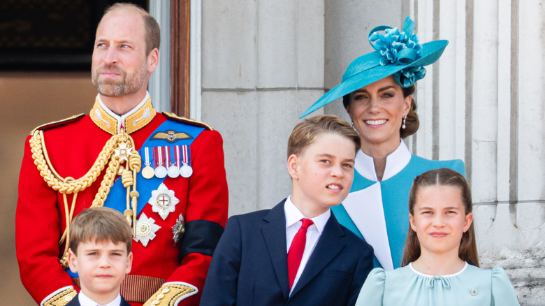 The Wales' on the palace balcony with their children at 2025 Trooping the Colour