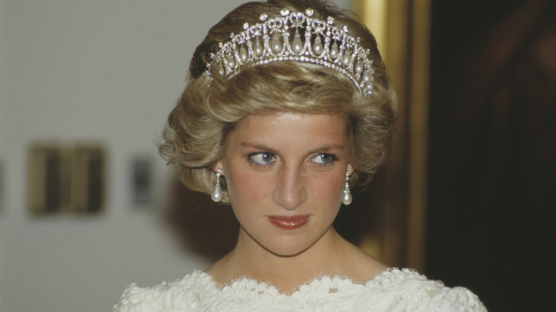 Princess Diana attending the British embassy awards.
