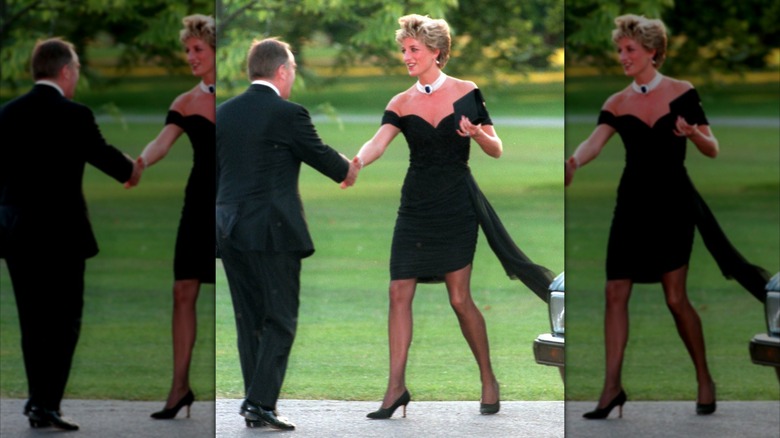 Princess Diana shaking hands in her revenge dress