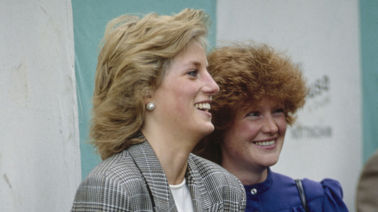 Princess Diana and Lady Sarah McCorquodale smiling