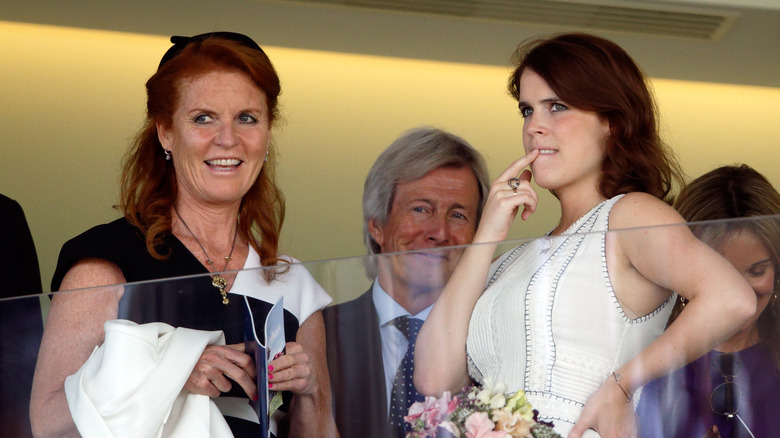 Sarah Ferguson and Princess Eugenie chat at Ascot