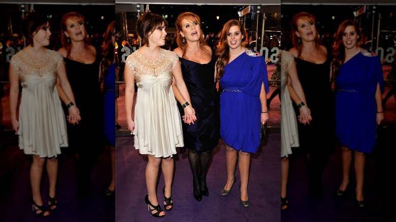 Princess Eugenie, Sarah Ferguson, and Princess Beatrice at the Young Victoria premiere in 2008