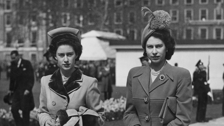 Margaret and Elizabeth posing outside