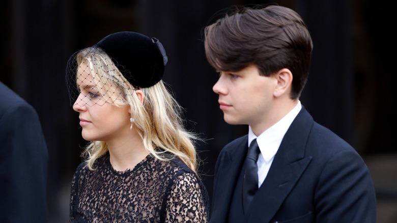 Margarita Armstrong-Jones standing with Samuel Chatto at Queen Elizabeth II's funeral