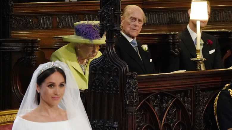 Prince Philip staring at Meghan Markle on her wedding day