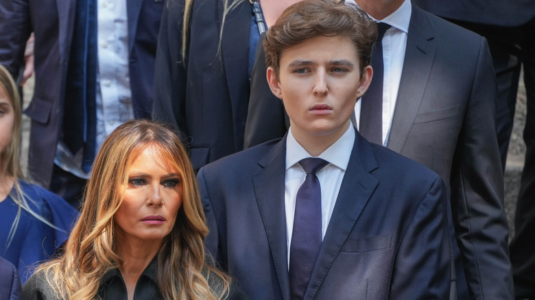 Melania Trump and Barron Trump at a funeral