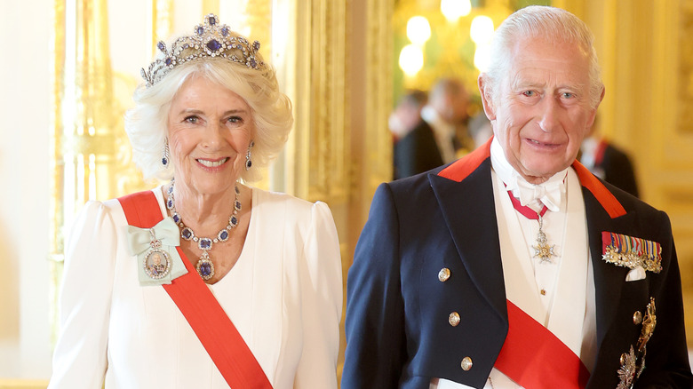 King Charles and Queen Camilla in formalwear for 2025 state banquet