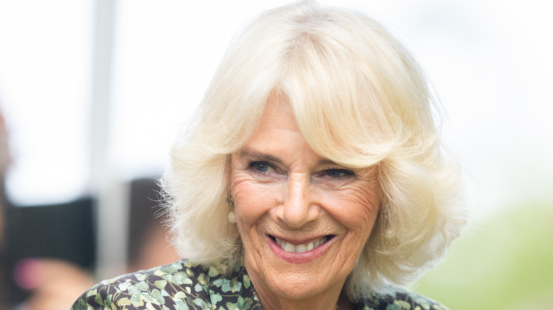 Queen Camilla with a half smile